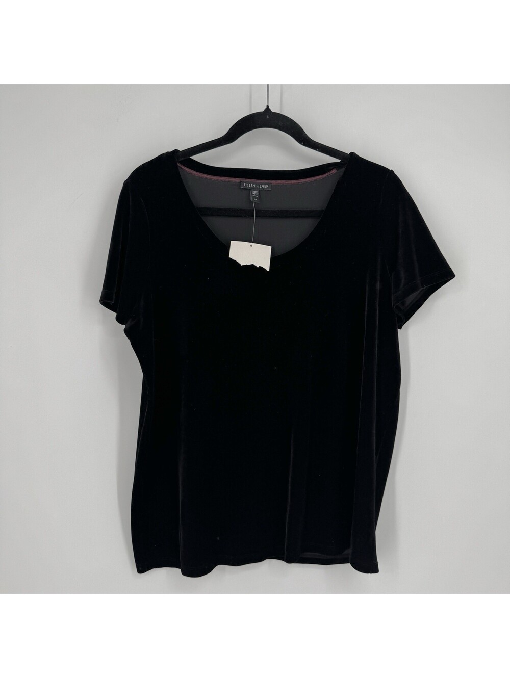 Eileen Fisher top womens small S black velvet short sleeve minimalist basic